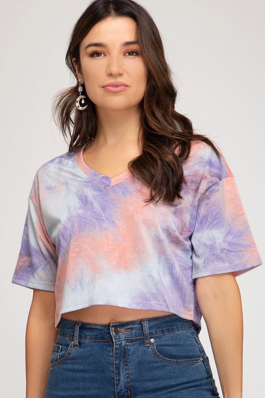 V Neck Tie Dyed Terry Crop Top